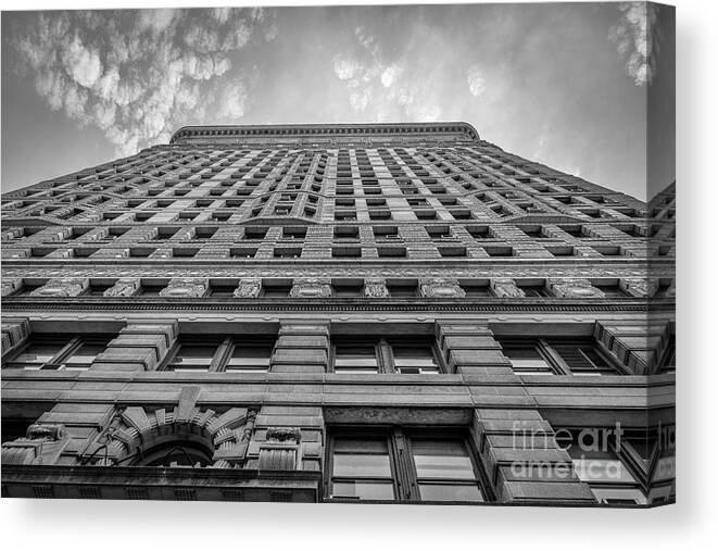 Flatiron Building Canvas Print featuring the photograph Flatiron Building Sky Black and White by Alissa Beth Photography