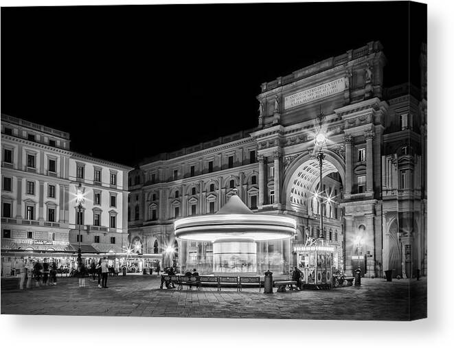Florence Canvas Print featuring the photograph FLORENCE Piazza della Repubblica in the evening by Melanie Viola