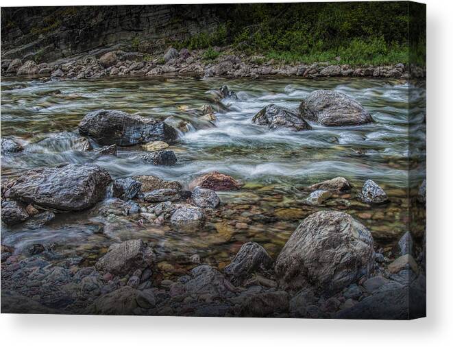 Stream Canvas Print featuring the photograph Flowing Western Stream in Glacier National Park by Randall Nyhof