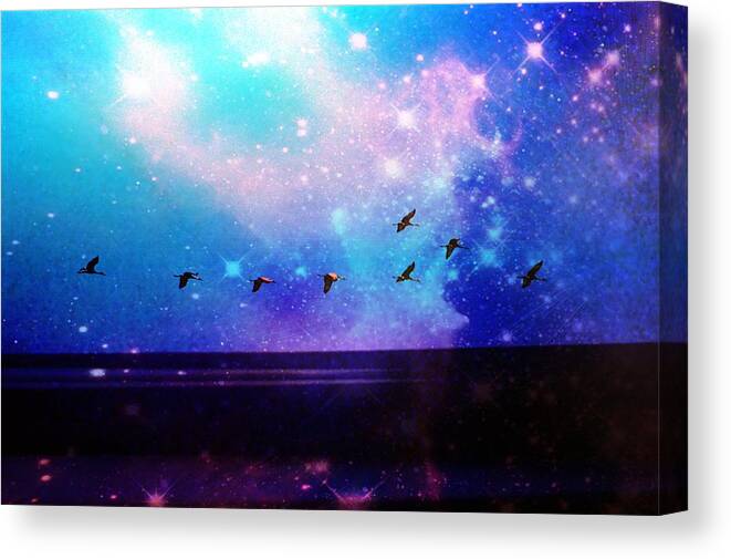 Abstract Canvas Print featuring the mixed media Flying the Galaxy by Stacie Siemsen