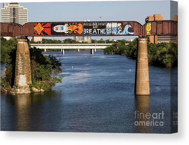 Focus One Point And Breathe Canvas Print featuring the photograph Focus One Point And Breathe is a graffiti mural painting on the by Dan Herron