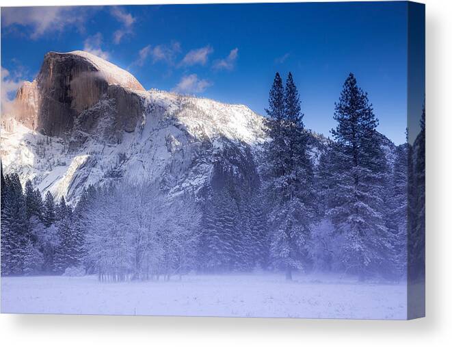 2015 Canvas Print featuring the photograph Fog Rolls Through the Meadow Below Half Dome by Bridget Calip