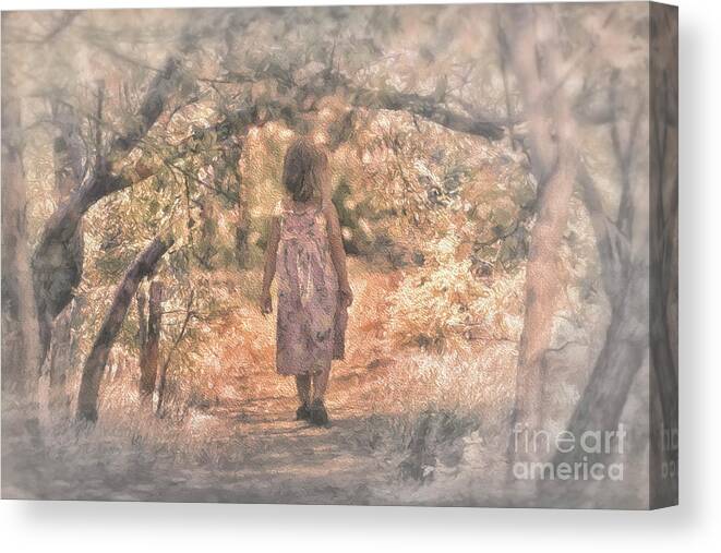 Foggy Morning Walk In The Woods Canvas Print featuring the digital art Foggy Morning Light by Mary Lou Chmura