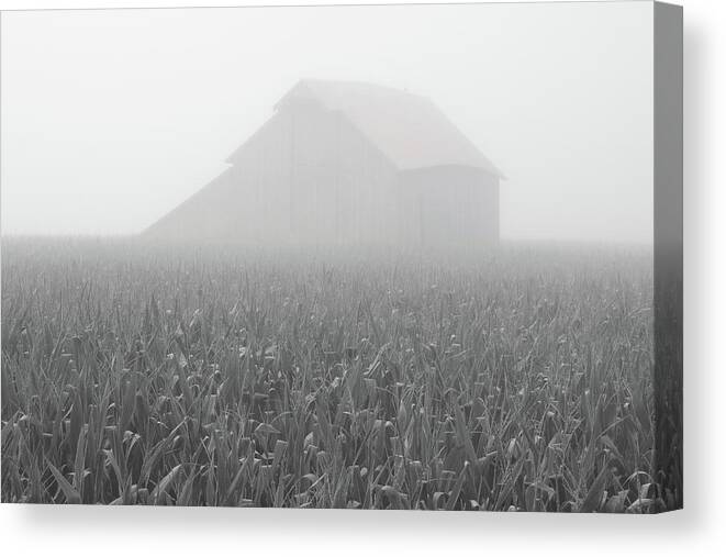 Foggy Summer Barn Canvas Print featuring the photograph Foggy Summer Barn by Dylan Punke