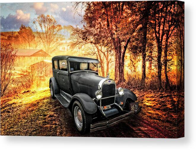 1942 Canvas Print featuring the photograph Ford in the Sunlight on the Farm Lane by Debra and Dave Vanderlaan