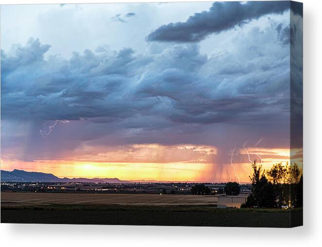 Lightning Canvas Print featuring the photograph Fort Collins Colorado Sunset Lightning Storm by James BO Insogna