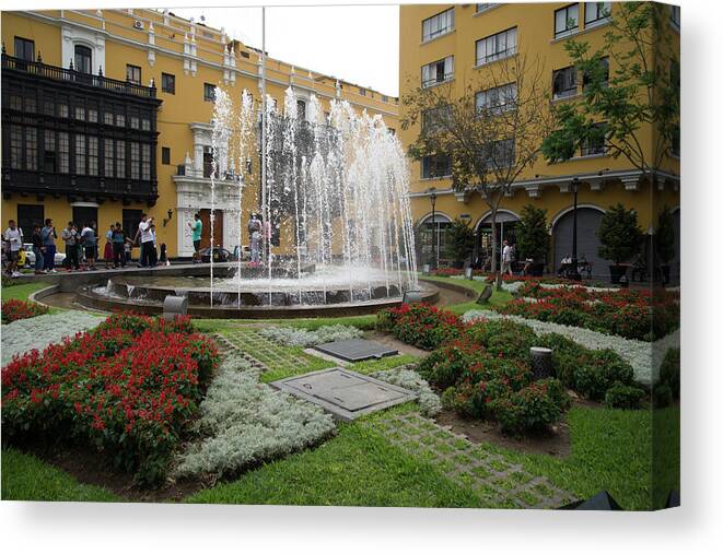 Architecture Canvas Print featuring the digital art Fountain in Central Lima by Carol Ailles