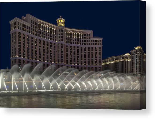 Bellagio Hotel Canvas Print featuring the photograph Fountains Of Bellagio Hotel by Susan Candelario