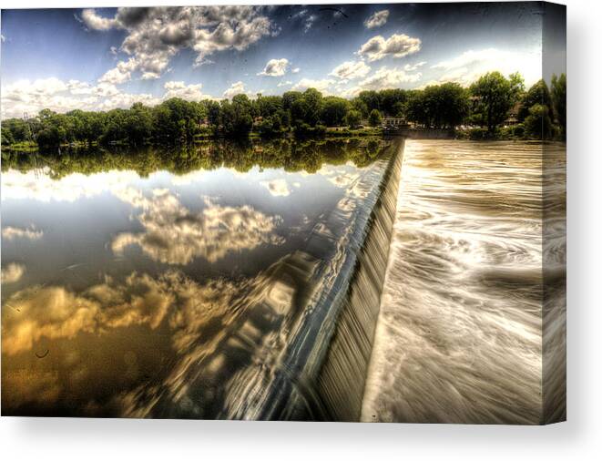 Fox Canvas Print featuring the photograph Fox River at the Geneva Dam by Roger Passman