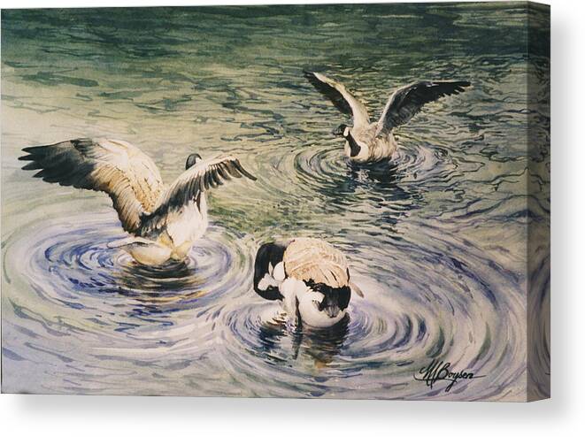 Geese Canvas Print featuring the painting Freshening Up II by Maryann Boysen