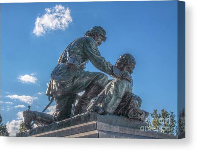 Friend To Friend Canvas Print featuring the photograph Friend to Friend Monument Gettysburg by Randy Steele