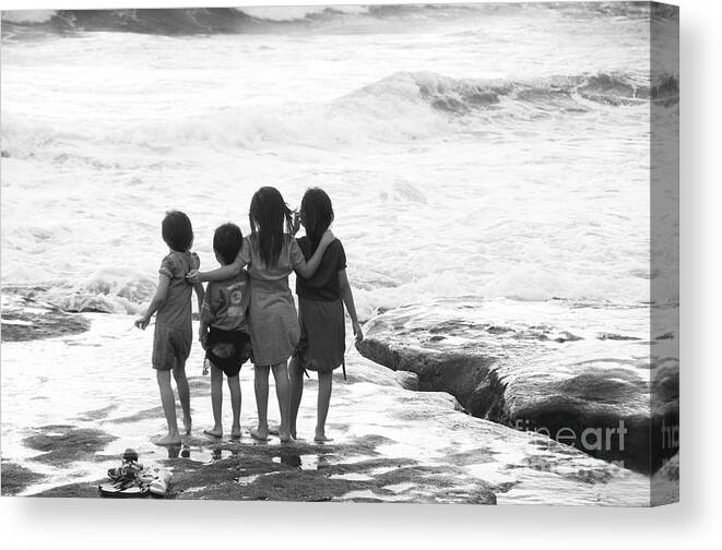 Kids Canvas Print featuring the photograph Friends On The Beach by Charuhas Images