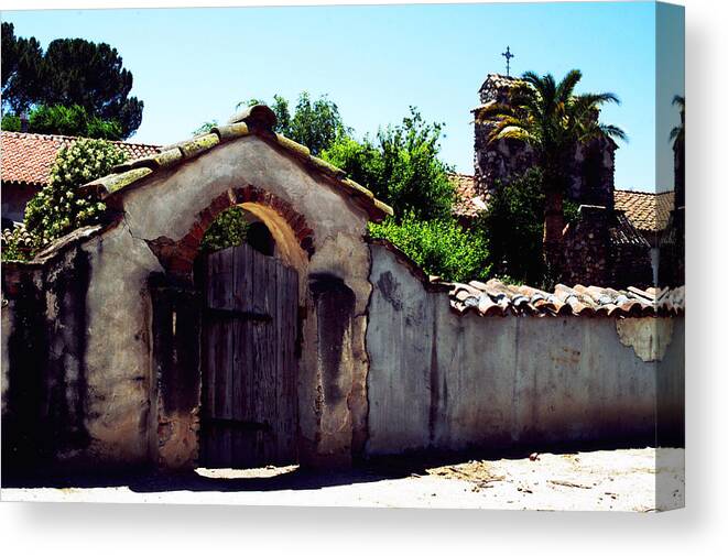 Missions Canvas Print featuring the photograph Front Gate -Mission San Miguel by Gary Brandes