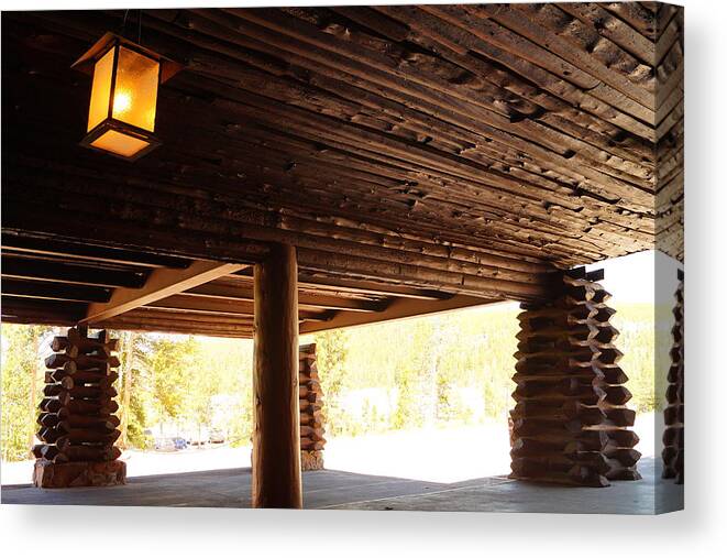 Architecture Canvas Print featuring the photograph Front Porch of Old Faithful Inn by Beth Collins
