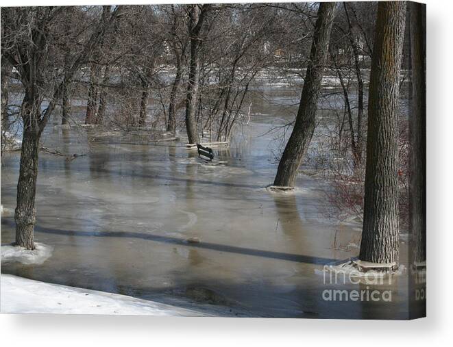 Spring Canvas Print featuring the photograph Frozen Floodwaters by Mary Mikawoz