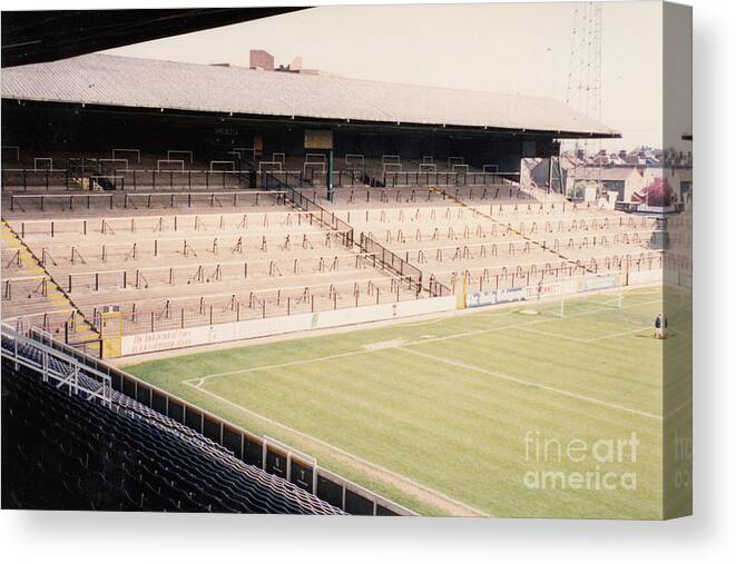 Fulham Canvas Print featuring the photograph Fulham - Craven Cottage - North Stand Hammersmith End 1 - April 1991 by Legendary Football Grounds