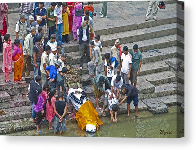 Ghat Canvas Print featuring the photograph Funeral cleansing at Bhaktapur ghat in Nepal by Christopher Byrd