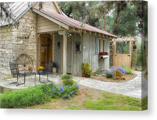 Garden Cottage Canvas Print featuring the tapestry - textile Garden Cottage by Kathy Adams Clark