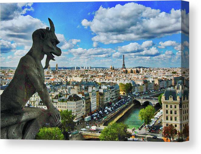 Paris Canvas Print featuring the photograph Gargoyle with a View by Kevin Schwalbe