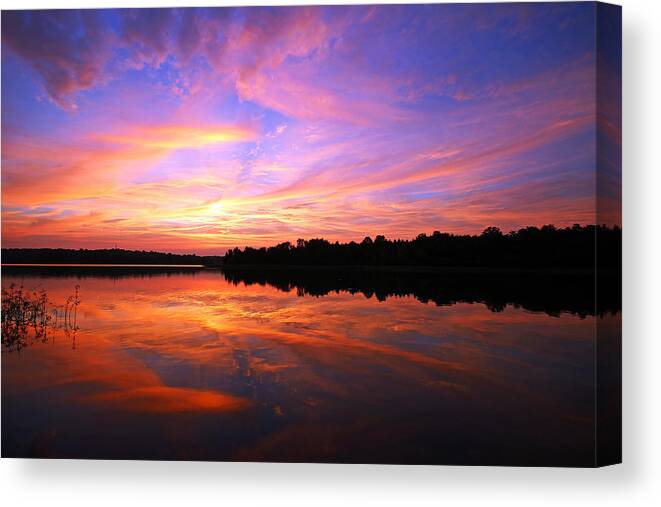 Sunset Landscape Nature Lake Reflection Virginia Sky Canvas Print featuring the photograph Gates of Heaven by Mitch Cat