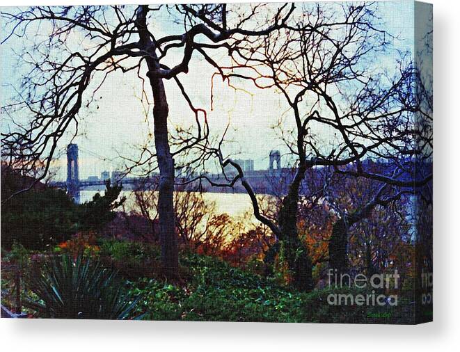 Bridge Canvas Print featuring the photograph George Washington Bridge at Sunset by Sarah Loft