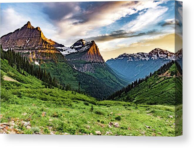 Lanscape Canvas Print featuring the photograph Glacier National Park at sunset by Donald Pash