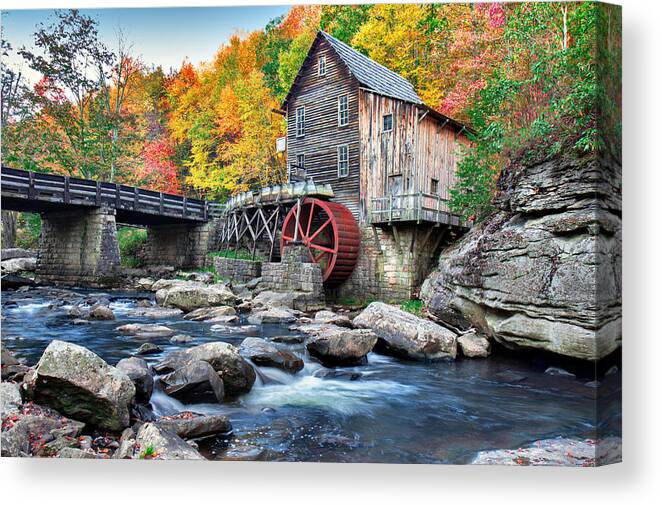 Babcock State Park Canvas Print featuring the photograph Glade Creek Grist Mill by Mary Almond