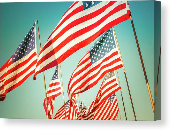 American Flag Canvas Print featuring the photograph God Bless America by Debi Bishop