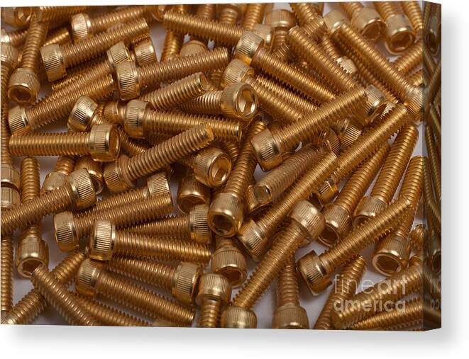 Background Canvas Print featuring the photograph Gold Plated Screws by Gunter Nezhoda