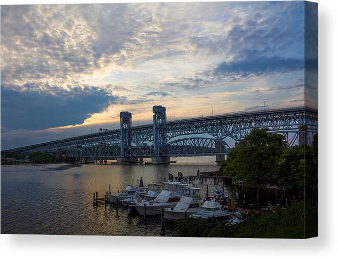 Gold Star Bridge Canvas Print featuring the photograph Gold Star Sunset by Kirkodd Photography Of New England