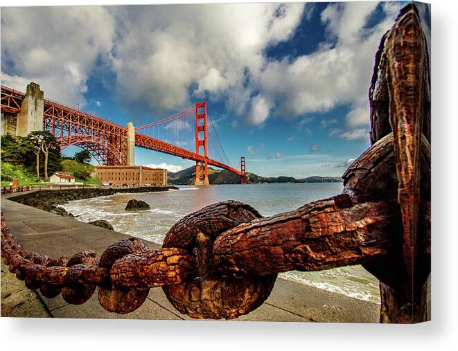 Golden Gate Bridge Canvas Print featuring the photograph Golden Gate Bridge and Ft Point by Bill Gallagher