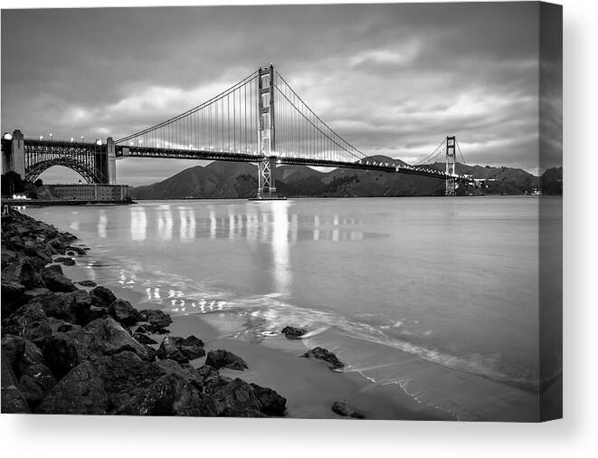 America Canvas Print featuring the photograph Golden Gate Bridge in Black and White - San Francisco Cityscape by Gregory Ballos