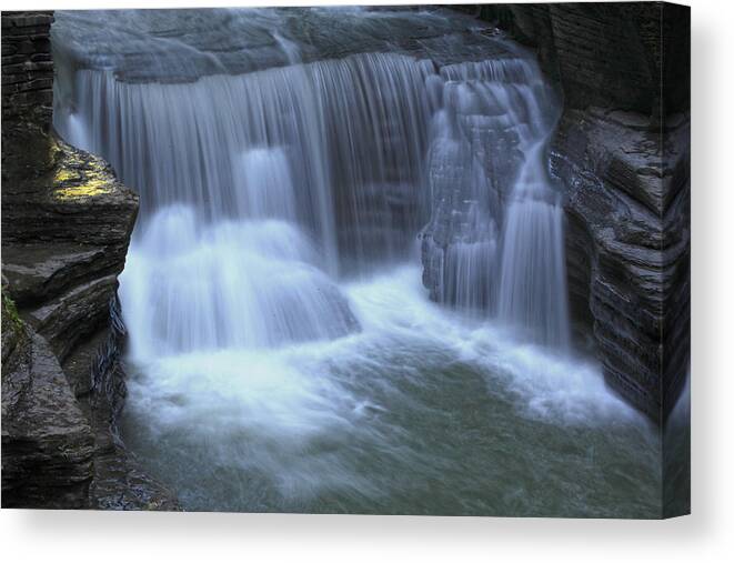 Waterfall Water Stream River Falls Fall Golden Canvas Print featuring the photograph Golden ledge by Robert Och