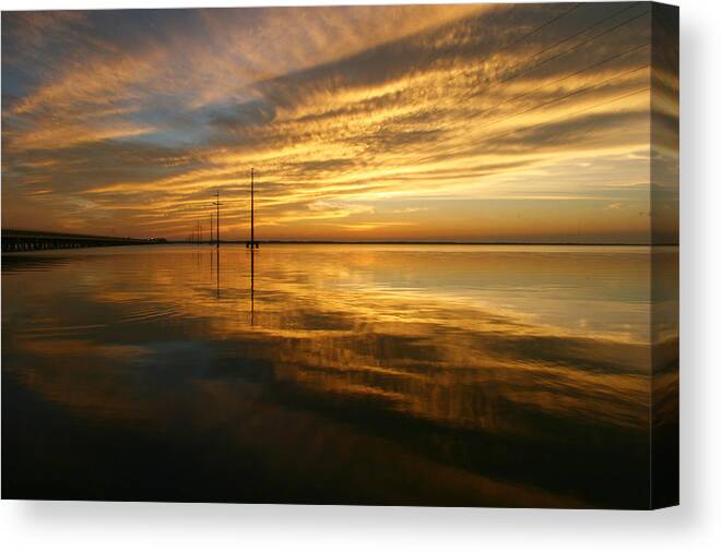 Sky Sunset Sun Night Fall Water Sea Ocean Inlet Gold Golden Canvas Print featuring the photograph Golden Light by Robert Och