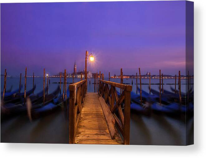 Venice Canvas Print featuring the photograph Gondolas at Dawn by Andrew Soundarajan