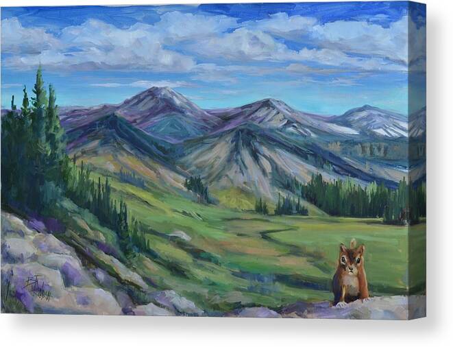 Mountain Scenes Canvas Print featuring the painting Got Any Nuts? by Billie Colson