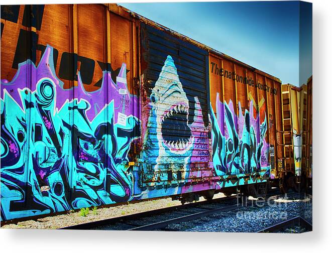 Riding The Rails Canvas Print featuring the photograph Graffiti Riding The Rails by Bob Christopher
