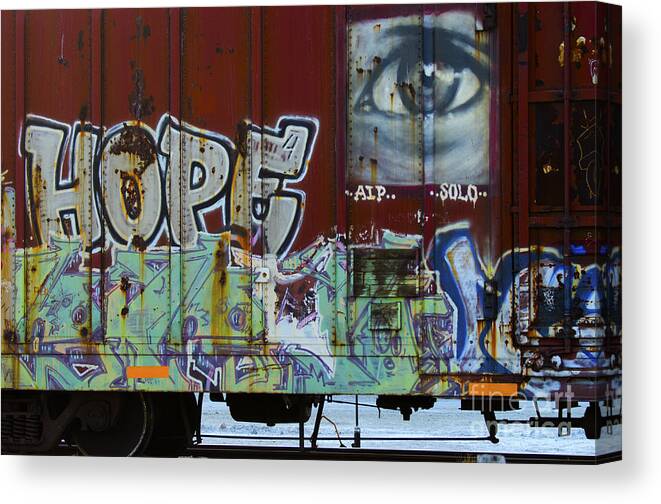 Riding The Rails Canvas Print featuring the photograph Grafitti Art Riding The Rails 6 by Bob Christopher