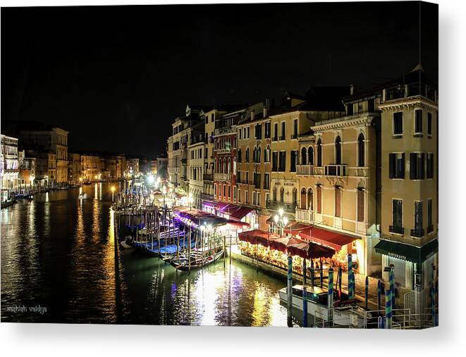 Venice Canvas Print featuring the photograph Grand Canal in Venice at Night by Aashish Vaidya