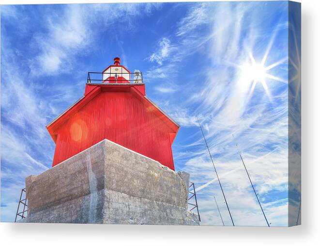 Grand Haven Canvas Print featuring the photograph Grand Haven Lighthouse by Sylvia J Zarco