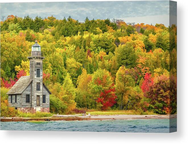 Autumn Canvas Print featuring the photograph Grand Island East Channel Light by Sylvia J Zarco