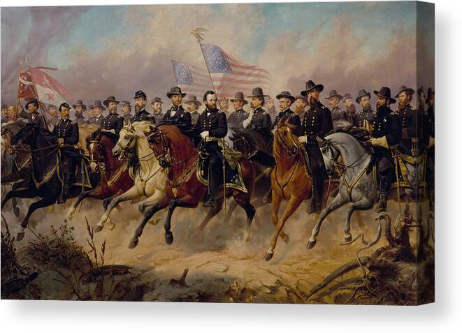 Grant Canvas Print featuring the painting Grant and His Generals by War Is Hell Store