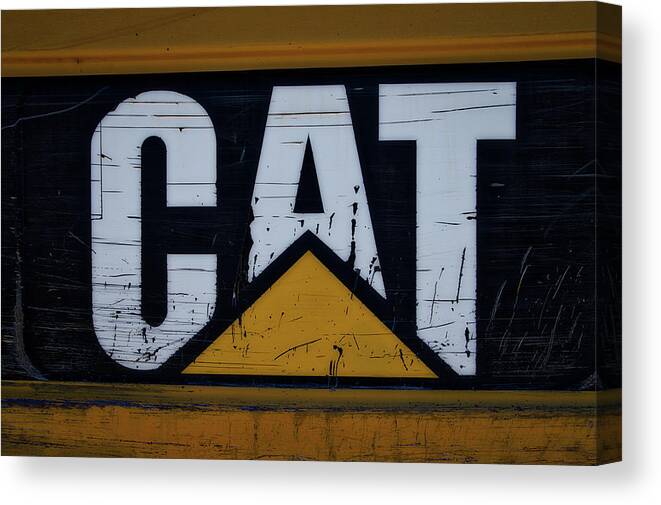 Gravel Pit Canvas Print featuring the photograph Gravel Pit Cat Signage Hydraulic Excavator by Thomas Woolworth