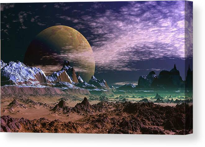 David Jackson Great Moona Alien Landscape Planets Scifi Canvas Print featuring the digital art Great Moona. by David Jackson