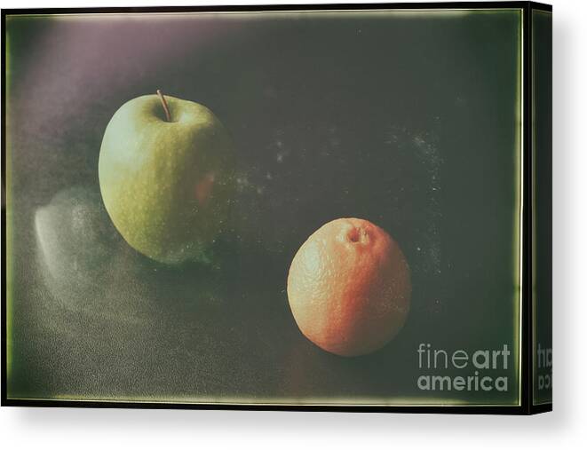 Fruit Canvas Print featuring the photograph Green Apple and Tangerine by Jimmy Ostgard