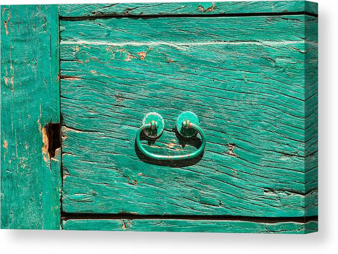 Cortona Canvas Print featuring the photograph Green Door Handle of Tuscany by David Letts