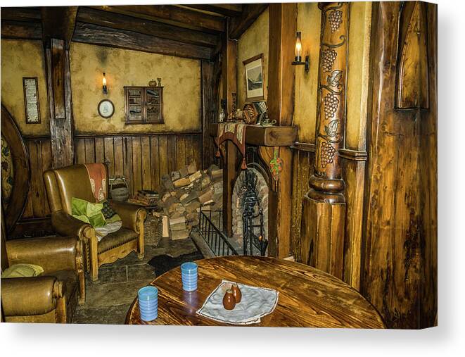 Hobbiton Canvas Print featuring the photograph Green Dragon Fireplace by Racheal Christian