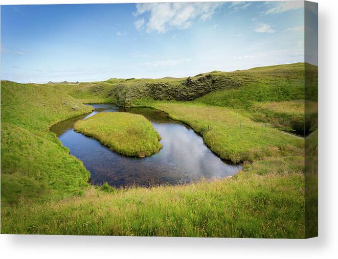 Gooseneck Canvas Print featuring the photograph Green Landscape, Iceland by Francesco Riccardo Iacomino