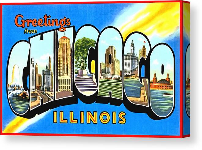Vintage Collections Cites And States Canvas Print featuring the photograph Greetings From Chicago Illinois by Vintage Collections Cites and States