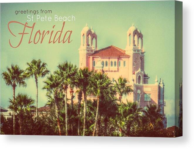 Post Card Canvas Print featuring the digital art Greetings from St Pete Beach by Valerie Reeves